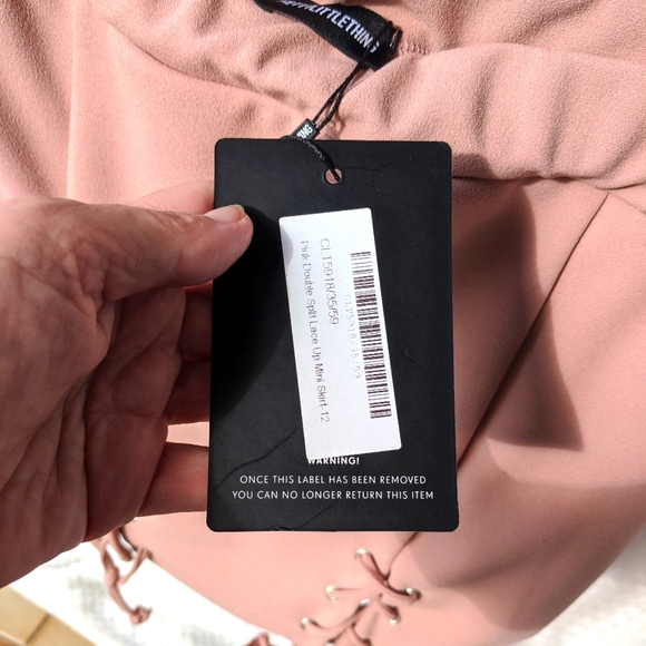 NWT PRETTY LITTLE THING Woman's size 12 Dusty Pink Lace Up Mini Skirt - Picture 6 of 10